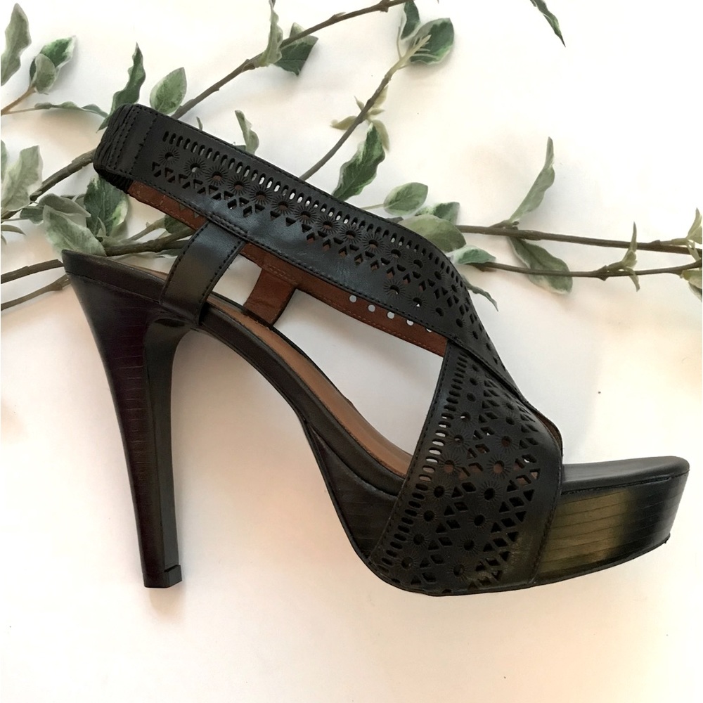 DVF Black Zoe.Crisscross Slingback Platform Shoes
